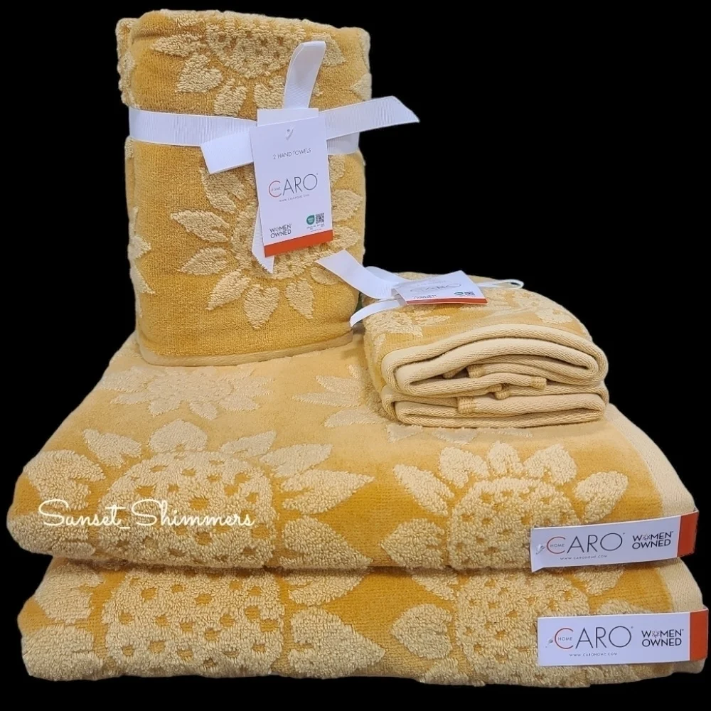 6pc Summer Fall SUNFLOWER BATH HAND TIP TOWEL SET Caro Home NEW